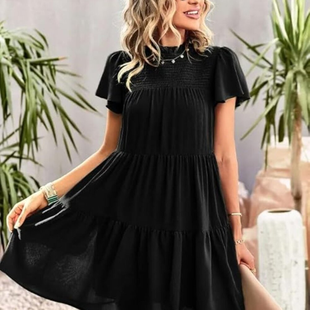 📦Bundle for $5! Black XL dress tiered skirt butterfly sleeve comfy-flattering